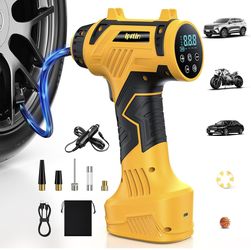 Tire Inflator Portable Air Compressor Built-in Battery - Corded/Cordless Tire Inflator - 9600 mAh & 12V DC, 2X Faster Inflation Handheld Air Compresso