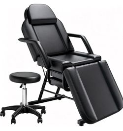 Tattoo Chair for Client, 3-Section Adjustable Facial Esthetician Bed Table with Hydraulic Stool, Multi-Purpose Spa Beauty Chair for Eyelash Extensions