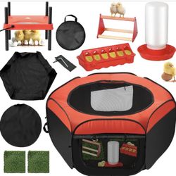 Upgrade Chick Starter Kit, 6-in-1 Chicken Brooder Box for Chicks Includes Pop-Up Chicken Playpen Tent,12 * 12" Heat Brooder Plate, Chicks Feeder, Wate