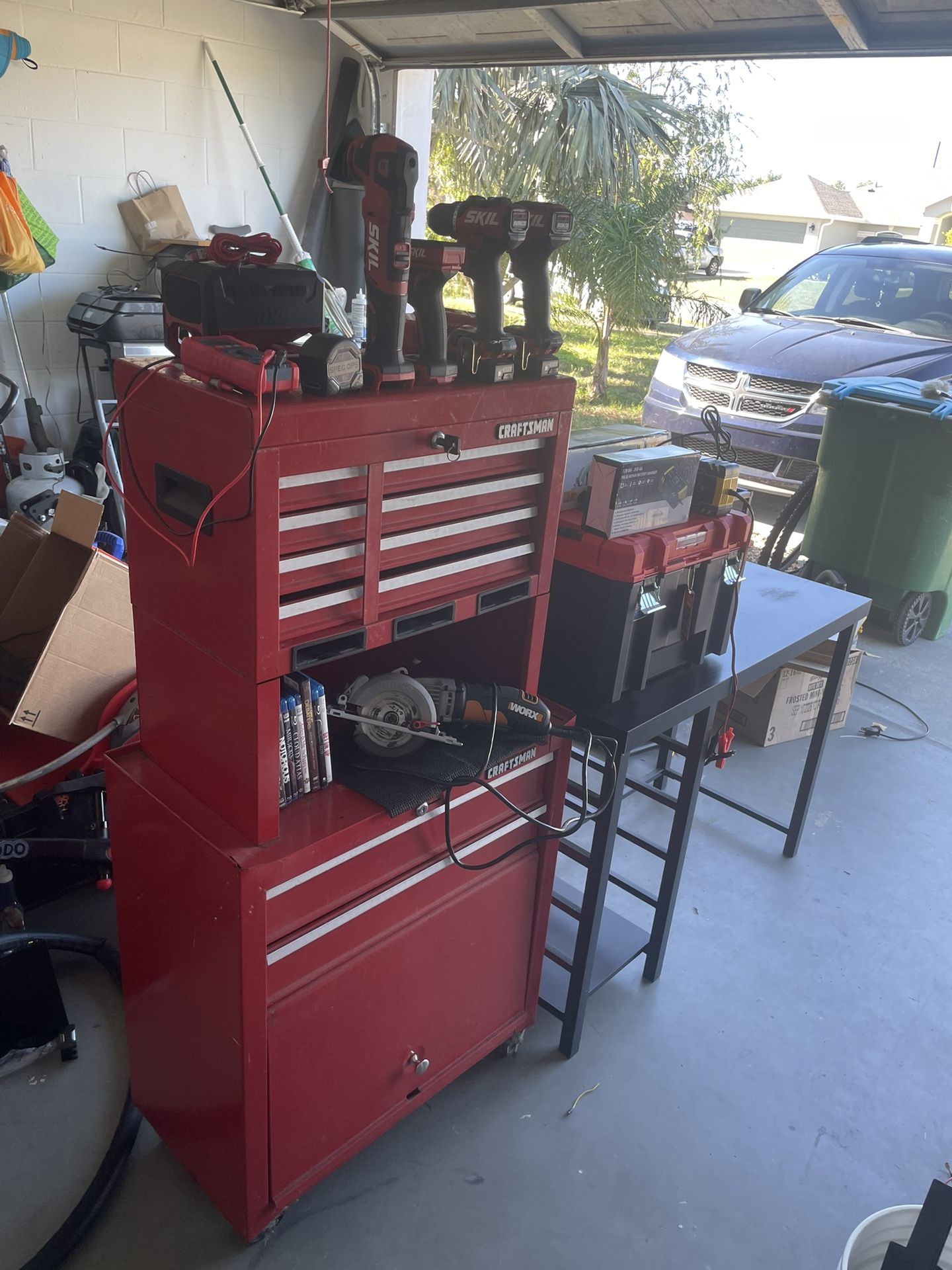 Craftsman metal toolbox with tools and accessories