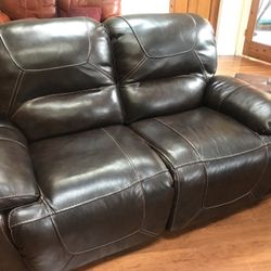 Two Leather Love Seat Recliners  