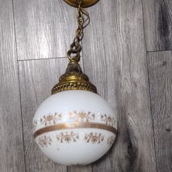 Vintage Brass Milk Glass Swag Pendant Light