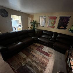 Brown Leather Reclining Couch 