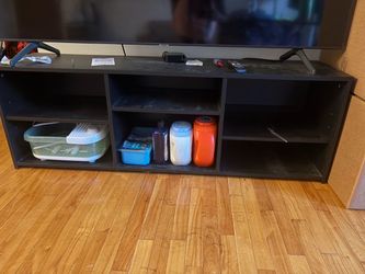 Dark Brown TV Stand with Open Shelves