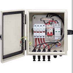 TWTADE Metal Solar Combiner Box,4 String PV Combiner Box with LED 15A Rated Current Fuse and 63A Air Circuit Breaker & Surge Protective Device,for On/