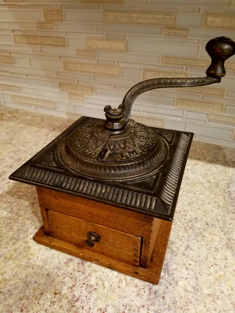 Imperial Arcade Mfg Co. Cast Iron and Wood Antique Coffee Grinder