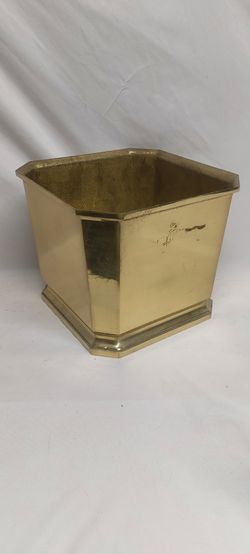 Vintage Mid-Century Heavy Octagonal Polished Brass Planter