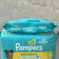 Pampers Swaddlers Size 5 & Pampers Baby Wipes Bundle