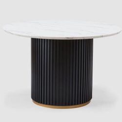 New Metal Base Table Faux Marble Top  2 Boucel Chairs 