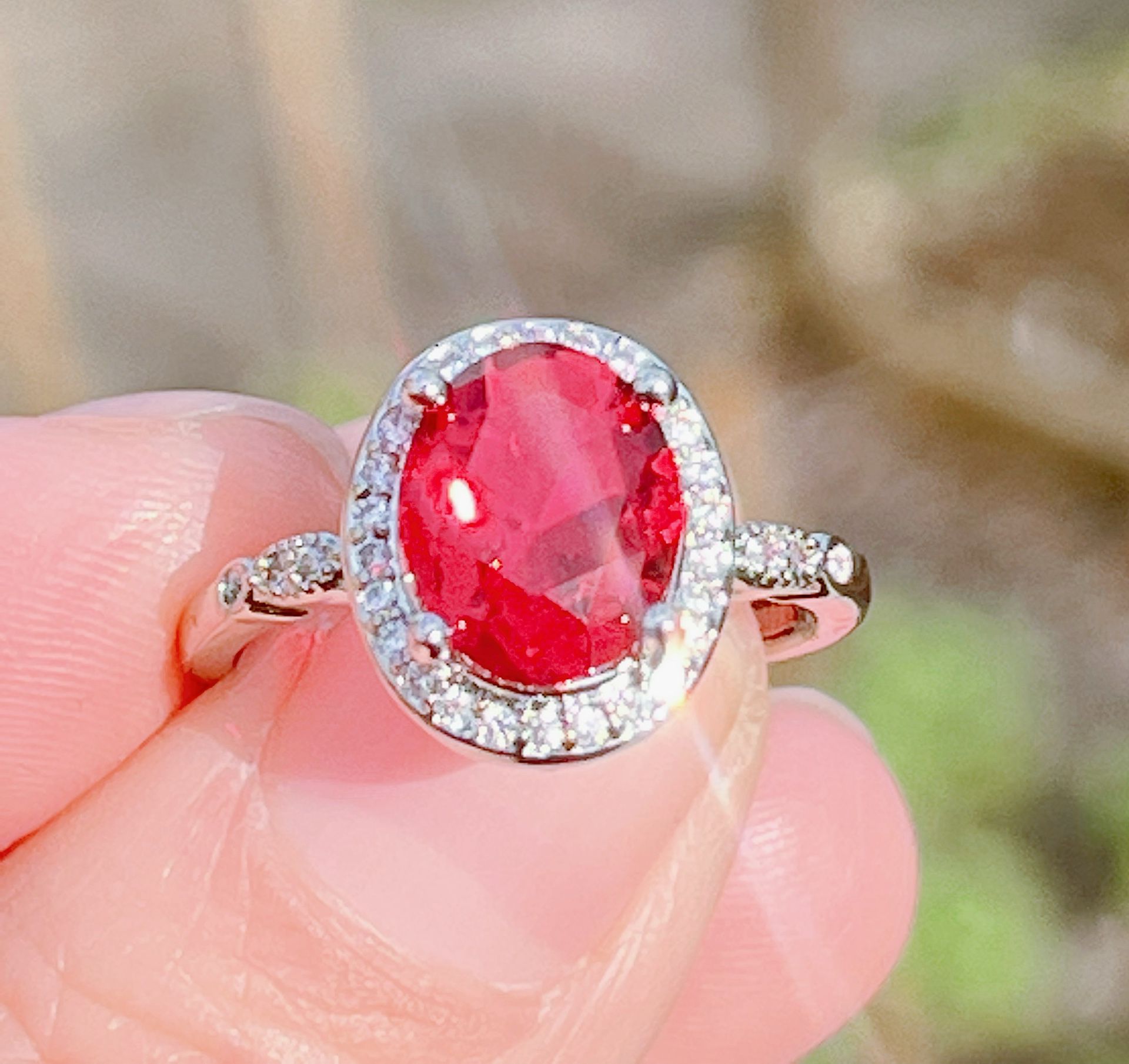 Halo Ruby Ring 8*10 Oval Ruby Ring/18k gold filled Sterling Silver