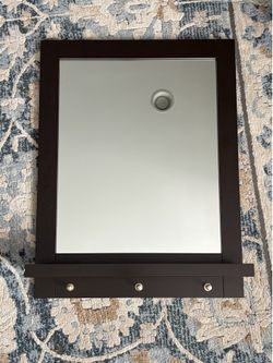 Dark Brown Mirror with Shelf and Hooks