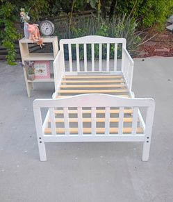 Toddler Bed with Mattress and Vintage Side Table with Shelves Sturdy you