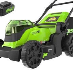 Greenworks 48V (2 x 24V) 17" Brushless Cordless (Push) Lawn Mower, (2) 4.0Ah Batteries and Dual Port