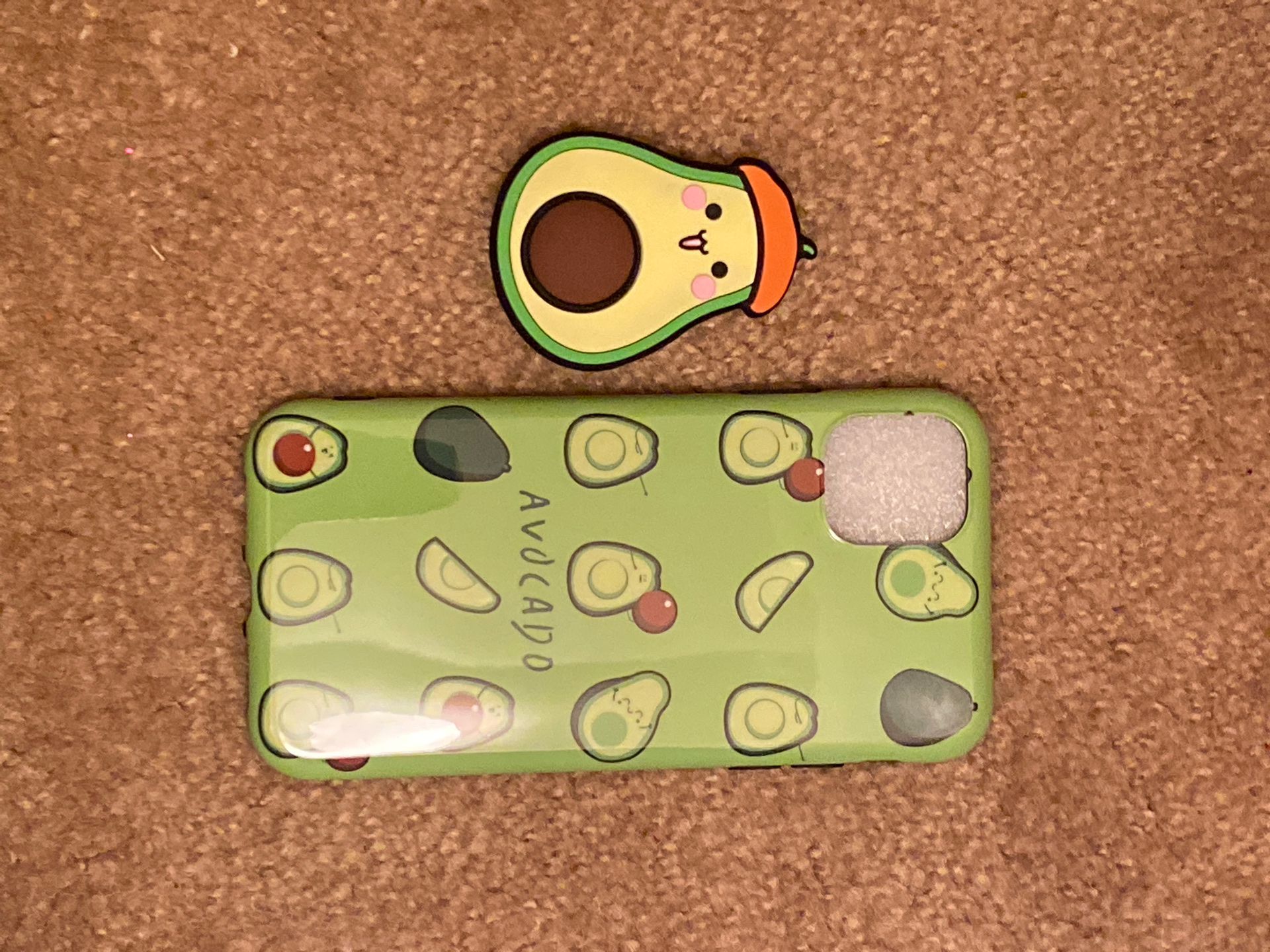 I phone 11 Avocado case and pop socket
