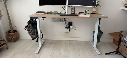 Electric Standing Desk White Frame Wood Top