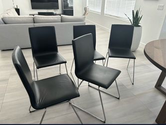 Set of 6 Black Leather Dining Chairs