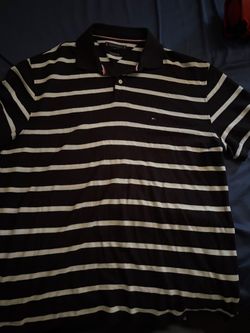 Black and white striped Tommy Hilfiger polo