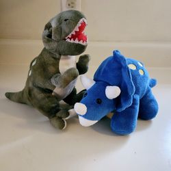 2 Prextex Plushie Dinosaurs 11"×5" Blue Stegosaurus with Yellow Spots and 8"×10" Green Tyrannosaurus Rex with Olive Green Spots Stuffed Animals.2