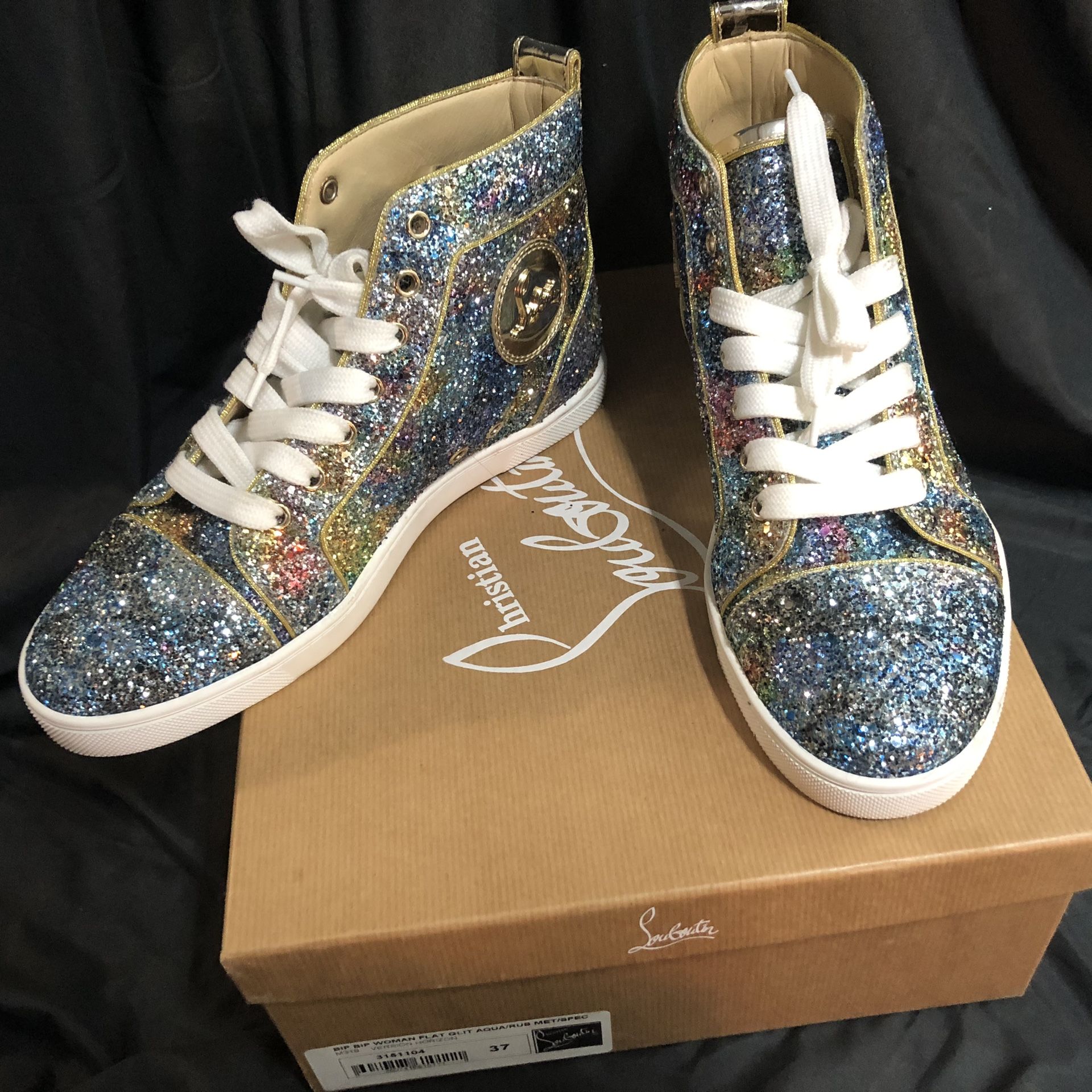 Christian Louboutin Multi Color Glitter Bip Bip Women Flat Glit Aqua Rub Met Spec Sneakers Women s