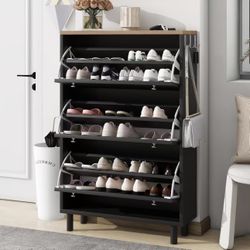 Shoe Cabinet with Odor Control and Back Panels, Deodorizing Slim 3-Flip Shoe