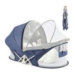 Portable Baby Bassinet Travel Baby Bed,Baby Cribs Travel Pod for Outdoors Baby Lounger Infant Travel Bed with Mosquito Net and Sunshade Canopy,Lightwe