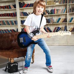 30 inch Kids Electric Guitar with 5w Amp, Gig Bag, Strap, Cable, Strings and Picks Guitar Combo Accessory Kit, Blue