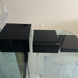 Three Shiny Black Square Plastic Pedestal Stand Box Storage Display For Art Flowers Jewelry Watches Sunglasses