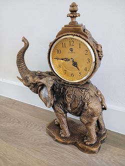 Large Mantle Clock Gold Elephant 20" x 16" Resin Mold Battery Operated Works Great