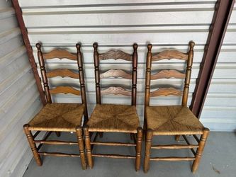 Vintage Wooden Ladderback Chairs with Woven Seats Set of 3 or sold single
