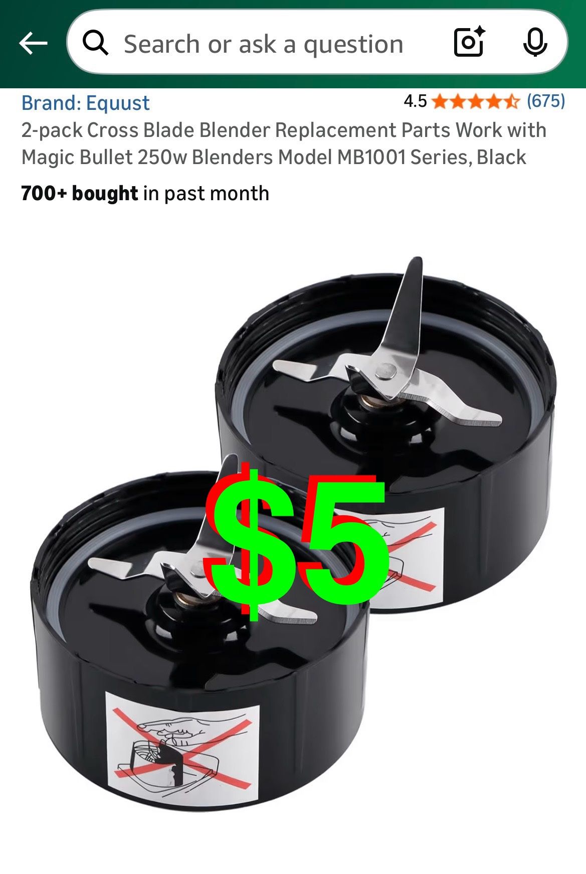 2-pack Cross Blade Blender Replacement Parts Work with Magic Bullet 250w Blenders Model MB1001 Series, Black