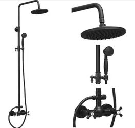 AKLFGN Outdoor Double-Handle 2-Spray Shower Faucet 8 in. Shower Heads 1.8 GPM with Pressure Balance Anti Scald in. Matte Black