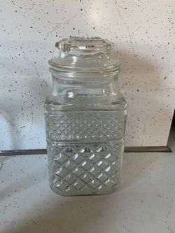 Vintage Glass Apothecary Jar With Lid Cut Glass Design9”