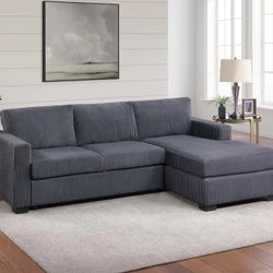 ✅️✅️2 pc dark grey wide welt corduroy sectional sofa with chaise✅️