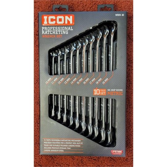 ICON Professional Metric Ratcheting Combination Wrench Set, 10-Piece