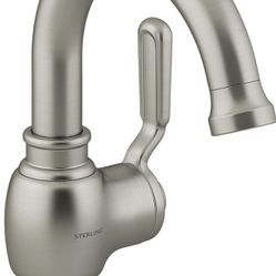 KOHLER Sterling 27374-4-BN Ludington Single-Handle Bathroom Faucet with Clicker Drain Assembly, One Hole Bathroom Sink Faucet, 1.2 gpm, Vibrant Brushe