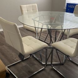 Glass Table And White Leather Chairs