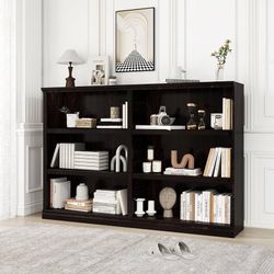 2356b $160 64" W Double Wide Open Shelf Bookcase, 3 Tiers 6 Storage Cube Book Shelf Horizontal bookshelf, Display Cabinet Organizer Indoor Furniture, 