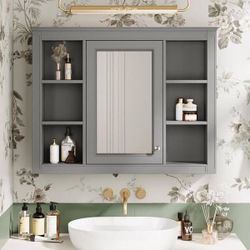 NEW Gray 35.03 in. W x 7.32 in. D x 27.50 in. H Bathroom Storage Wall Medicine Cabinet