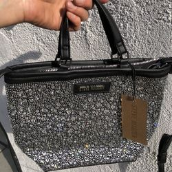 NEW*👉🏻 Steve Madden Black Shoulder Bag Rhinestone Zip Black Glamour 8 Inch New with Tag (Silver Lake) 