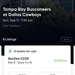 Up To 11 Amazing Club Seats For Tampa Bay Bucs @ Dallas Cowboys Tickets 