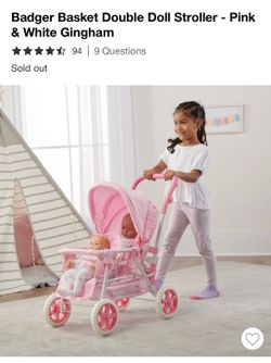 Double doll stroller- pink and white gingham color