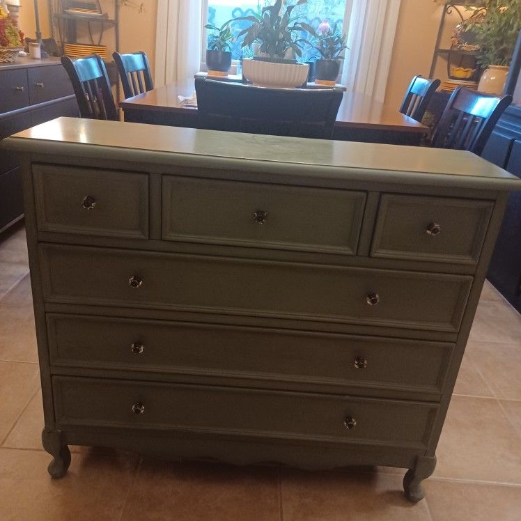 Sage Green Dresser / Entry Way Table With Crystal Knobs
