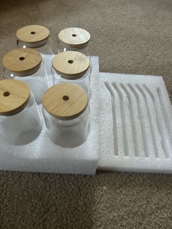 Glass cups with lids, straws, dtf wraps and cradle