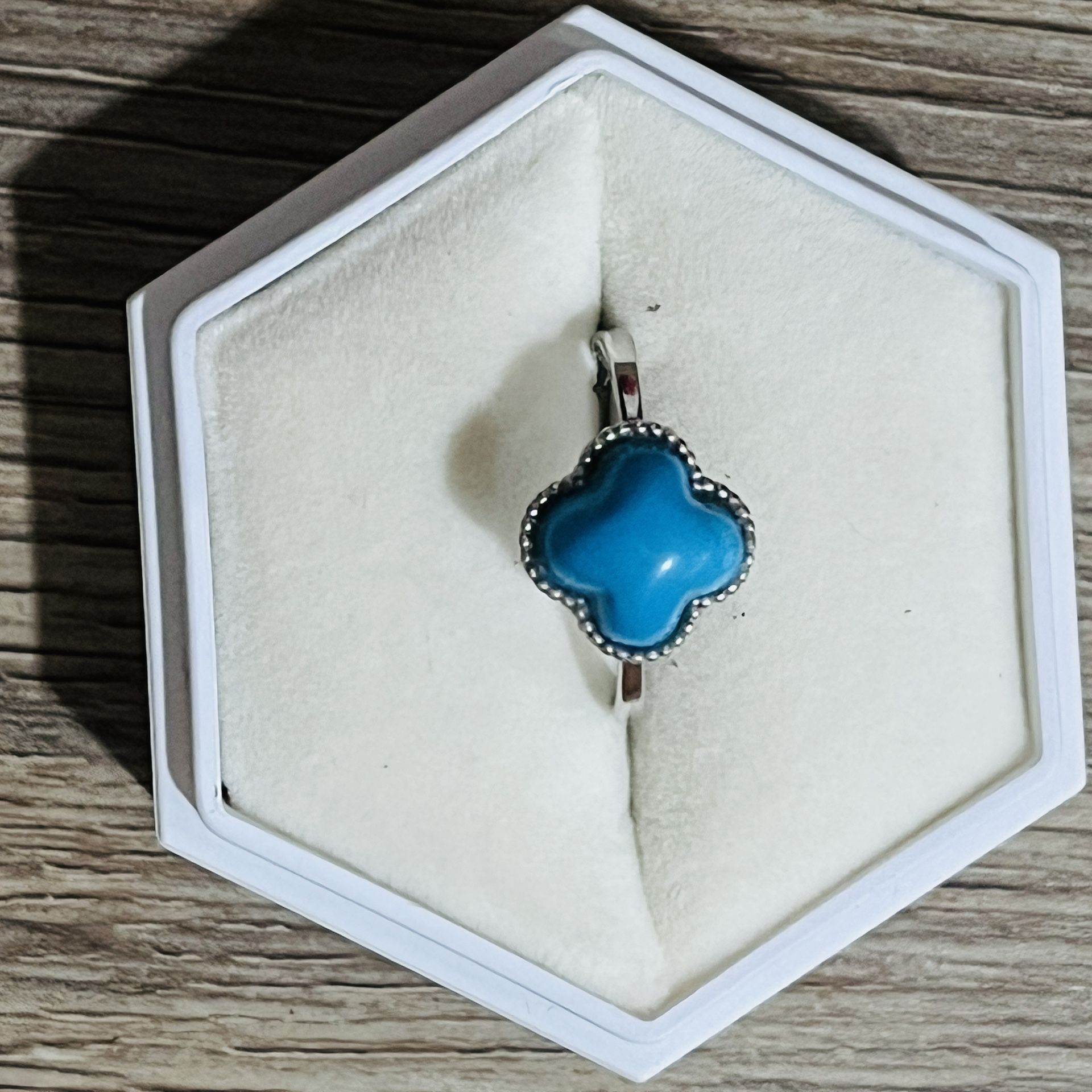 Natural High Grade Turquoise Ring Handmade Four Leaf Clover Ring 