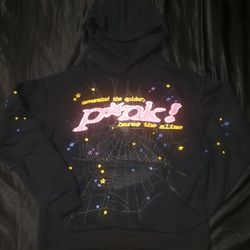 Sp5der P*nk Hoodie, Black, Size Large