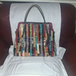 Multi Colored Patch Real Leather Shoulder Bag