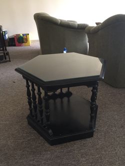 Black table with glass top