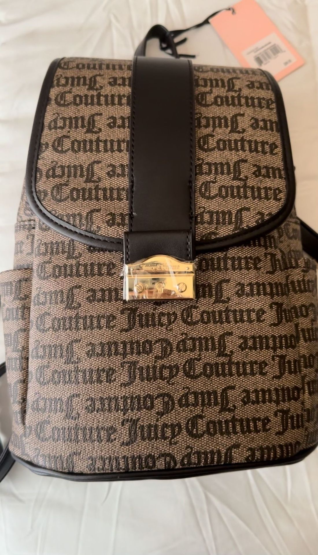 Juicy Couture Women Pop That Lock Backpack Taupe Dark Brown Logo Mini Backpack