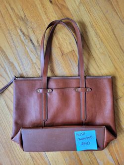Fossil brown leather tote