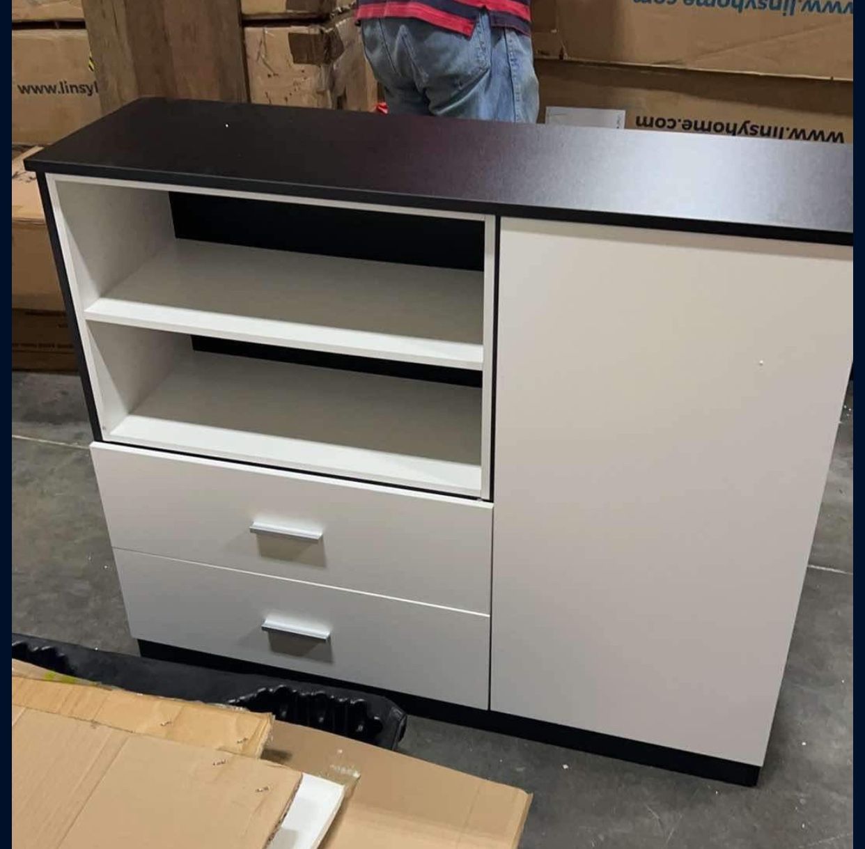39.4 inches Kitchen Sideboard Buffet Wood Console Table Cupboard Storage Cabinet with 2 Drawer and Shelf, Coffee Bar Station, Black & White